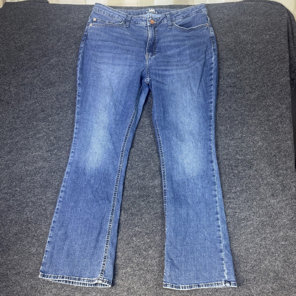 Lee Riders Bootcut Jeans Womens 16 Petite Blue Whiskering Denim Cotton Stretch